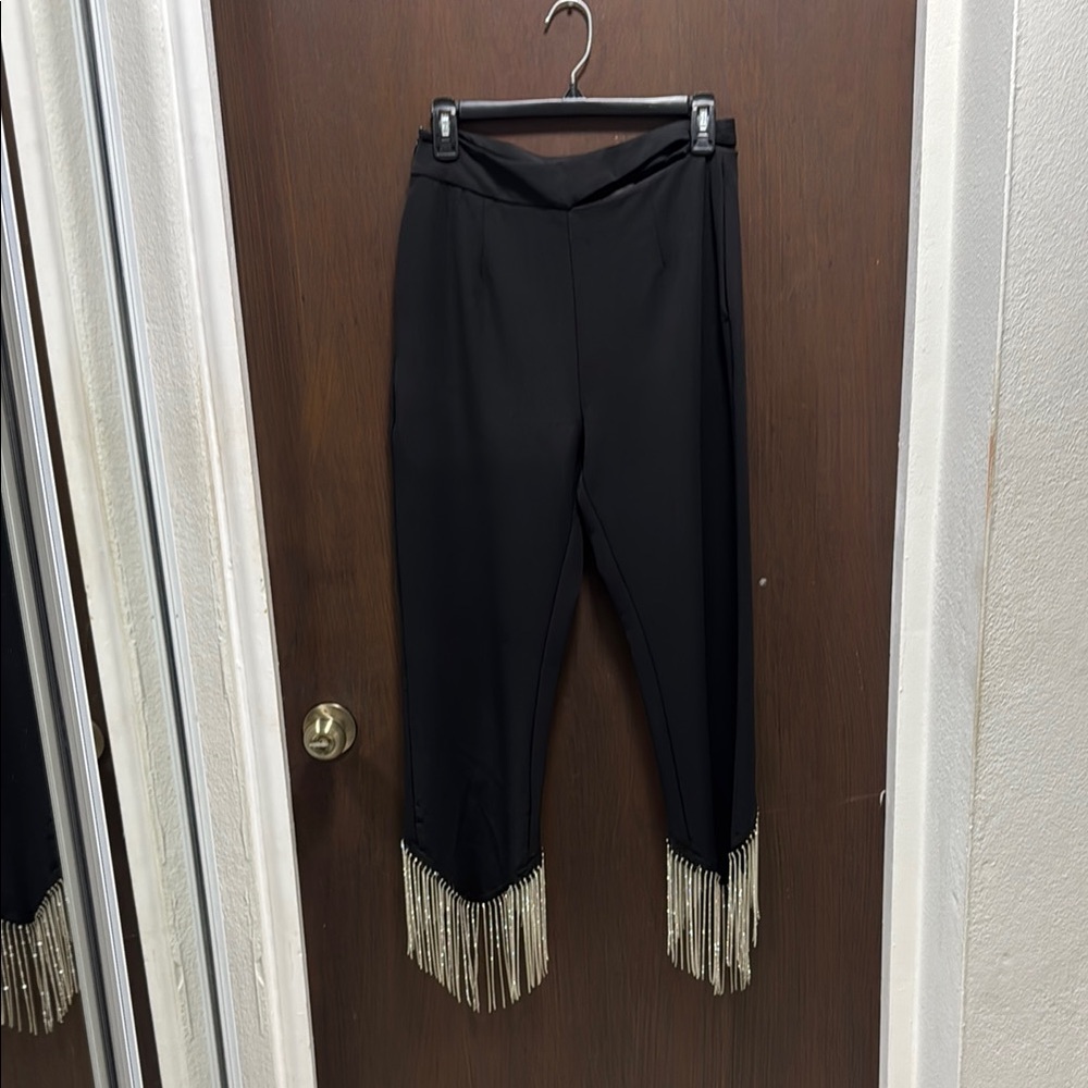 Elegant Black Fringe Women's Pants
